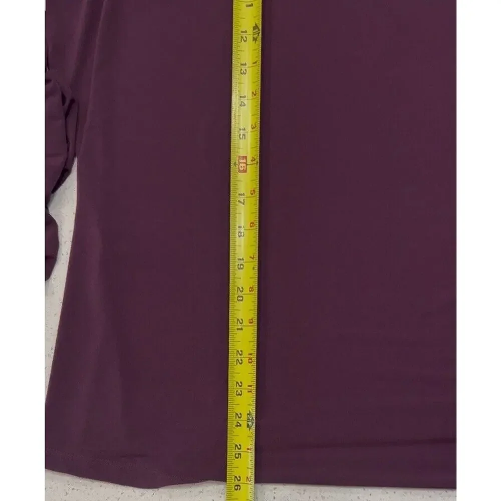 Susan Graver 1X Plum Purple Ruched Turtleneck Stretch Long Sleeve Liquid Knit - Picture 3 of 8